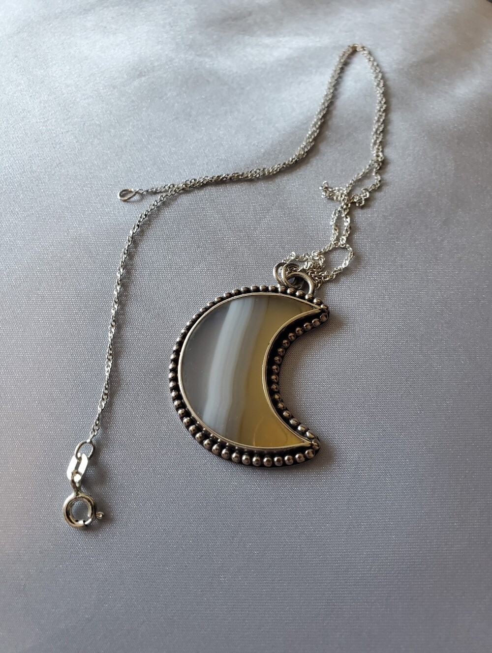See Video! Dust2dust Artisan Sterling Silver Quartz Crescent Moon Necklace Ooak